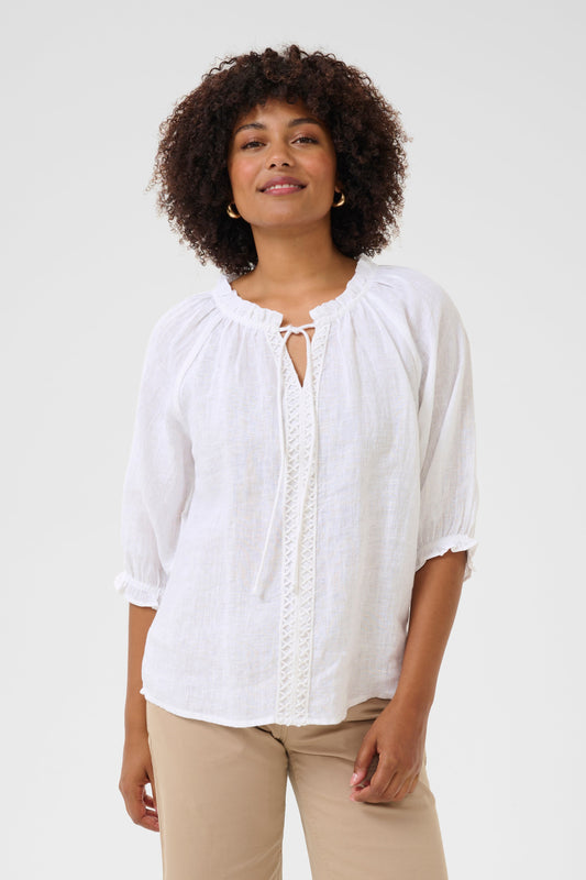 BLOUSE LACET DE LIN- CREAM- 10613469