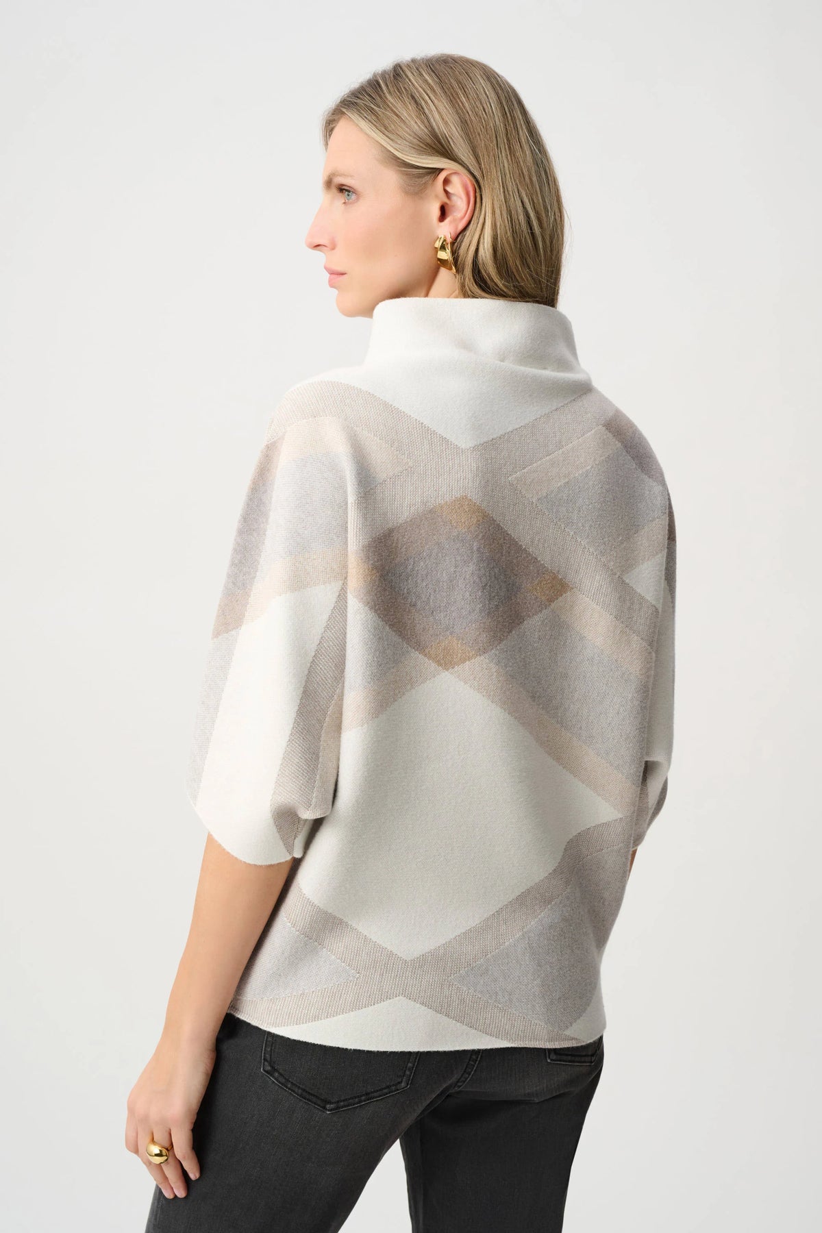 Tricot à col entonnoir à carreaux - JOSEPH RIBKOFF - 263947