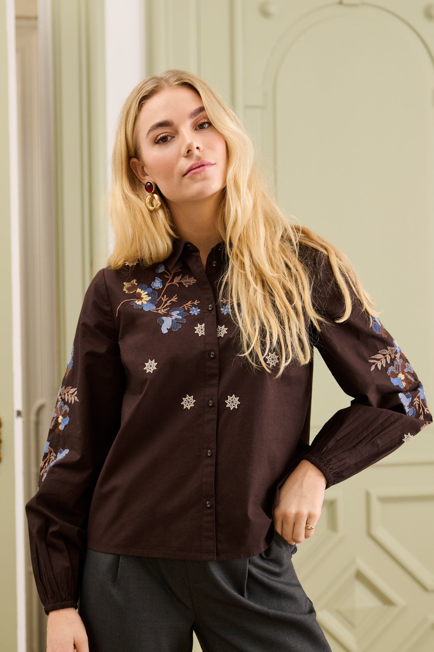 Chemise avec broderies - Cream - 10615302