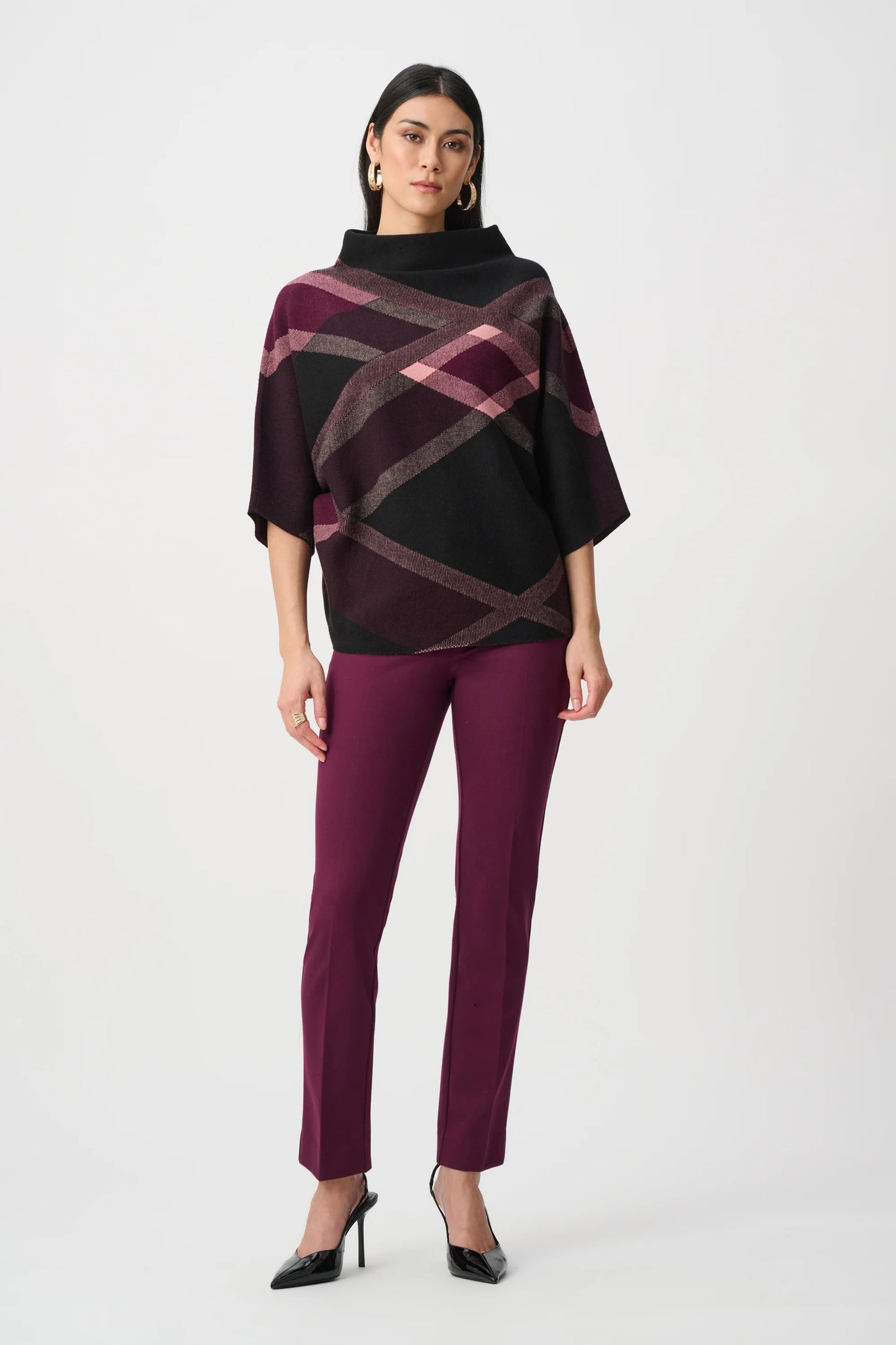 Tricot à col entonnoir à carreaux - JOSEPH RIBKOFF - 263947