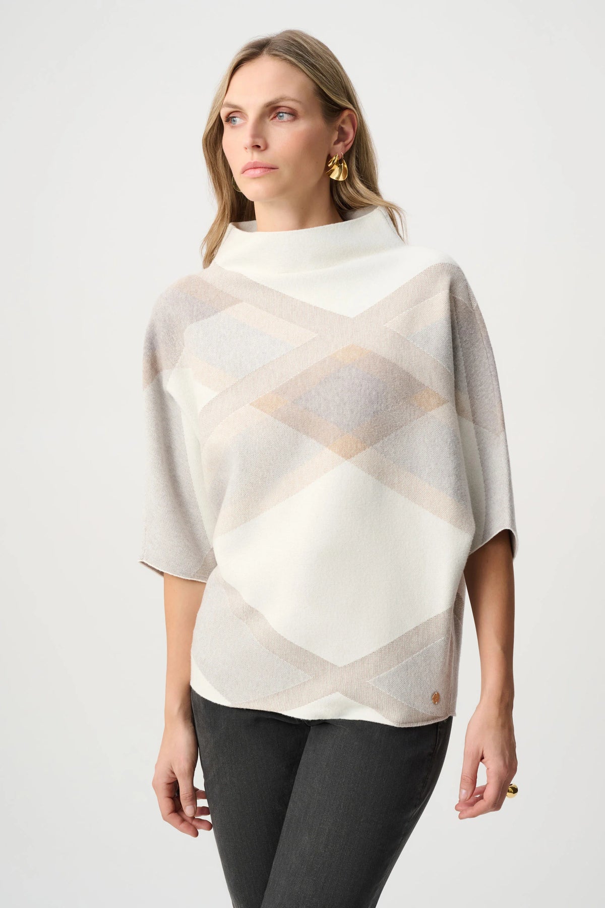 Tricot à col entonnoir à carreaux - JOSEPH RIBKOFF - 263947