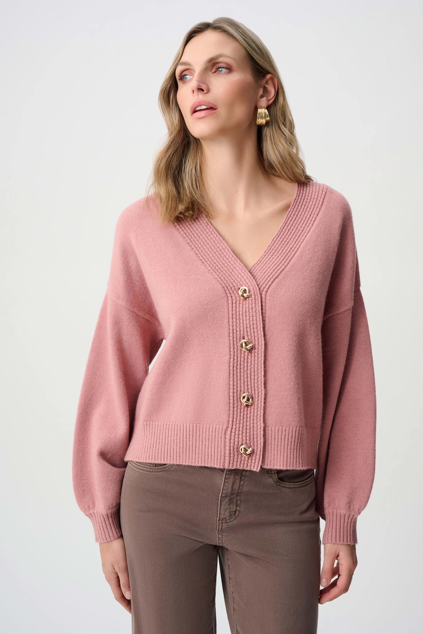 Cardigan en tricot brossé à encolure en V et coupe boxy - Joseph Ribkoff - 263952