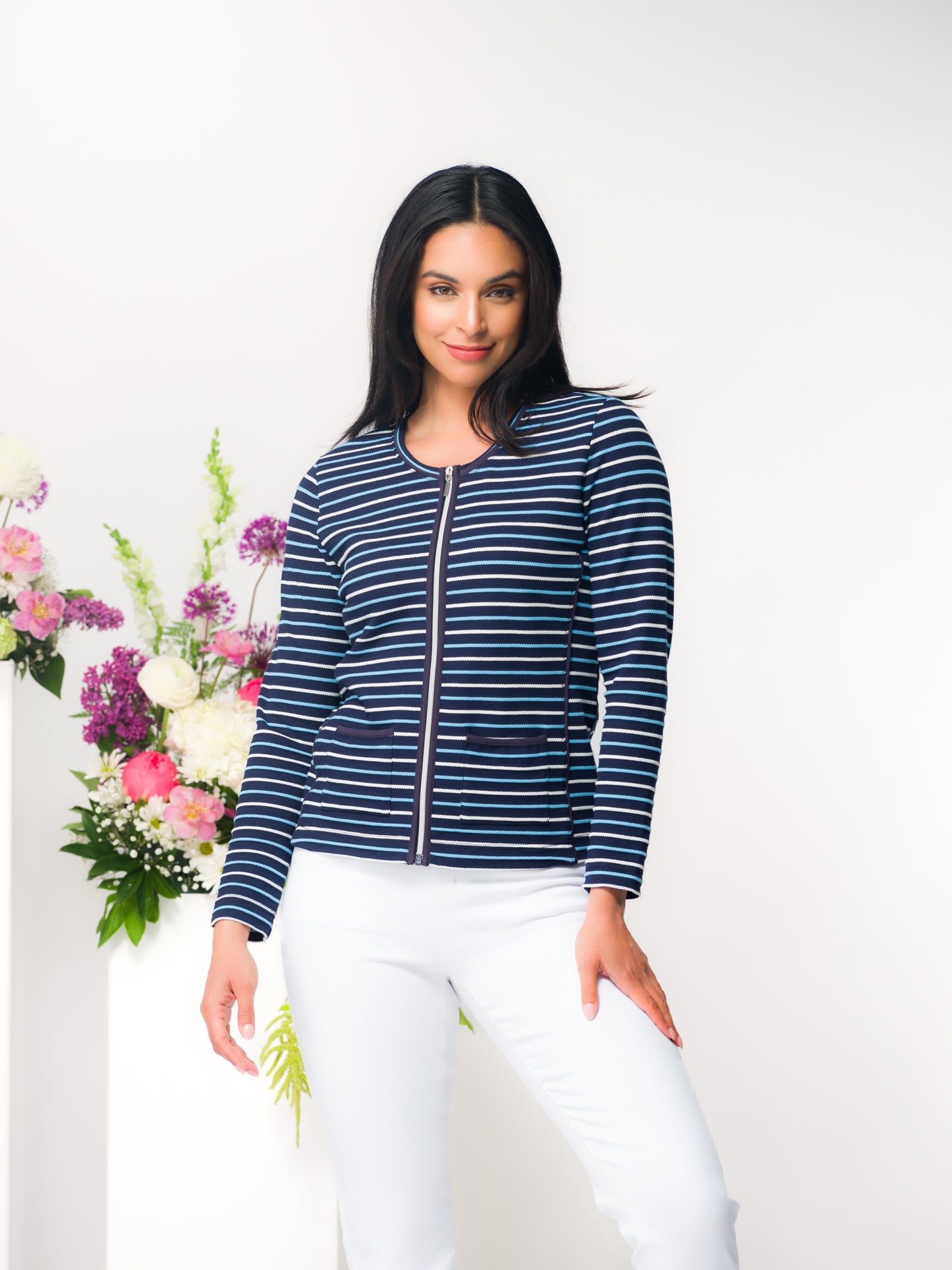 CARDIGAN RAYURES ZIPPER  - ELENA WANG - EW36269